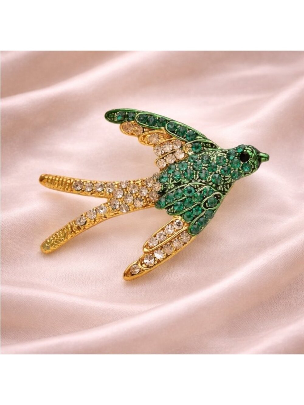 Swallow Elegant Green Gold Bird Brooch